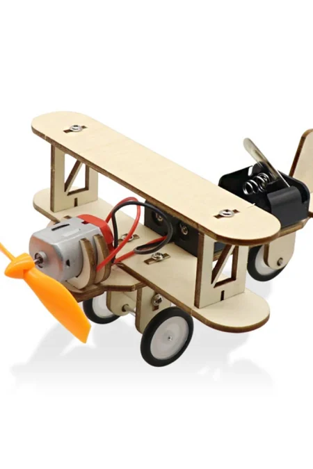 DIY Electric Taxiing Aircraft Model Toys Wooden plane Dual Motor Biplane for Children Small Inventions Scientific Experi