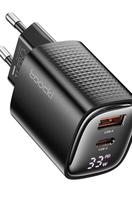 [GaN Tech] Toocki TCT33-22EU 33W 2-Port USB PD Charger USB-A+USB-C PD3.0 QC3.0 Fast Charging Digital Display Wall Charge