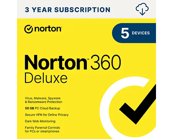 Lenovo Norton 360 Deluxe for up to 5 Devices – Antivirus, VPN, and Advanced AI-powered Scam Protection, 3-Year Subscription