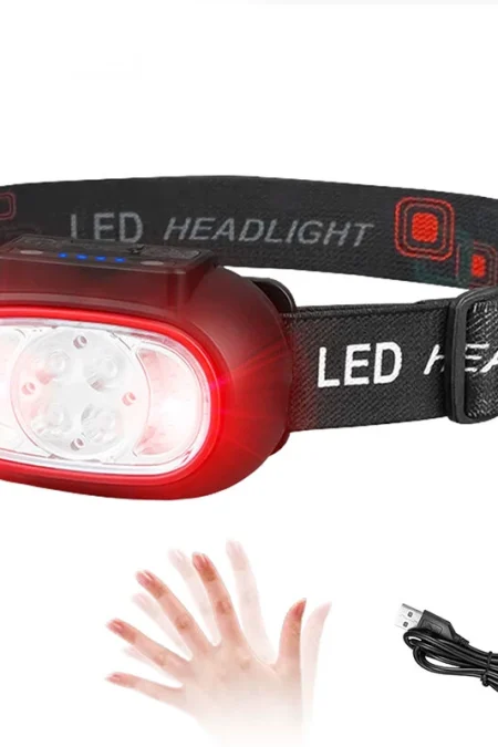 High Light LED Headlamp with 5 Lighting Modes Gesture Control IPX6 Waterproof Type-C Rechargeable Adjustable Angle for O