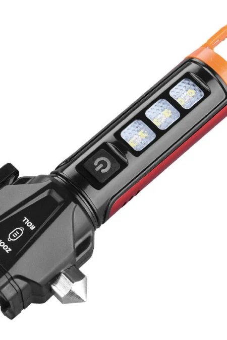 BL-X90 Zoom Handheld Flashlight with Dual Light Source Safety Hammer & Seat Belt Cutter USB-C Rechargeable Waterproof fo