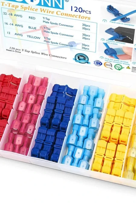 120pcs T-Tap Wire Connectors Self-Stripping Quick Splice Electrical Wire Terminals Insulated Male Quick Disconnect Spade
