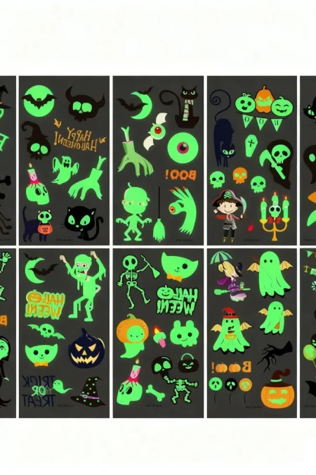 10-Sheet Glow in The Dark Halloween Tattoo Stickers Ghost Pumpkin Fluorescent Temporary Body Stickers for Halloween Nigh