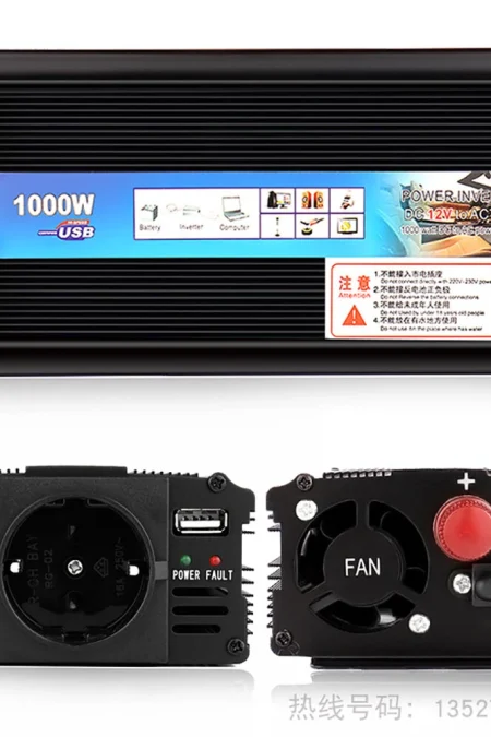 1000W Car Power Inverter 12V to 220V Converter DC to AC Inverter EU Plug Efficient Heat Dissipation for Outdoor Home Car