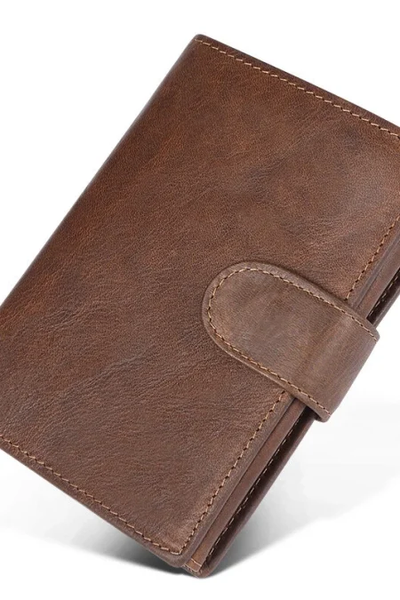 Ekphero Retro Genuine Leather RFID Men's Wallet Business Casual Money Clip Multiple Card Slots Holder Coin Purse