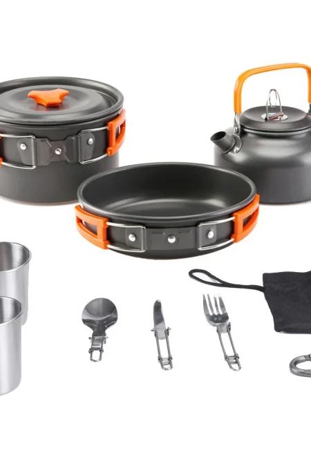 2~3 Person Camping Tableware Aluminum Nonstick Cookware Outdoor Cooking Pan Supplies Kettle Pot Pan Bowl Hiking Trip Pic