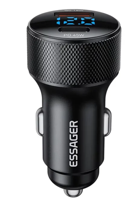 ESSAGER ES-CC21 45W 2-Port USB PD Car Charger Adapter USB-A+Type-C PD3.0 QC3.0 Support FCP AFC iP2.4 Fast Charging with