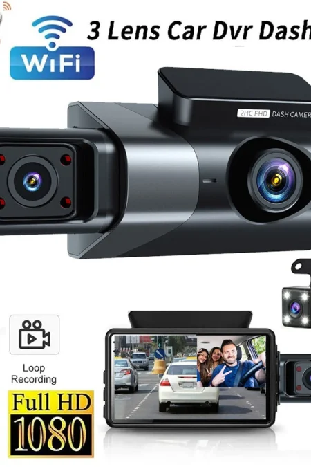 3 inch IPS Screen 3-Channel Driving Recorder 1080P HD 360° Rotation Dash Cam Without / With WiFi Loop Recording