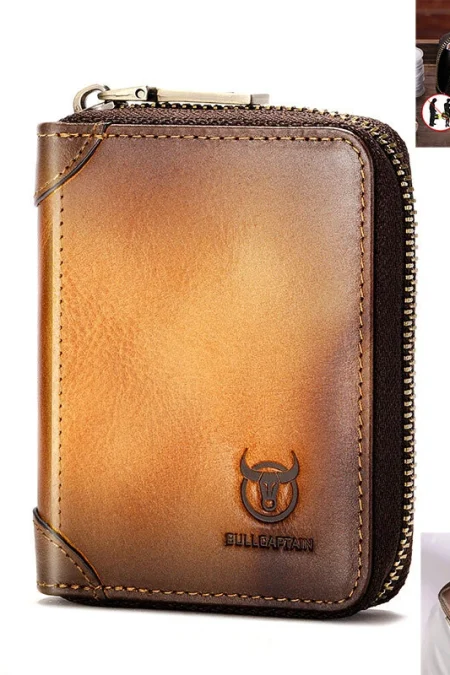 BULLCAPTAIN Men's Genuine Leather Wallet 11 Card Slots Credit Card Holder Mens Casual Business Coin Purse Bag Multifunct
