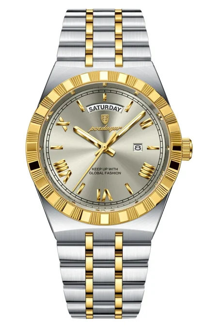 POEDAGAR Men's Quartz Watch Luminous Waterproof Business Casual Thin Steel Strap Male Wristwatch Dial Week Date