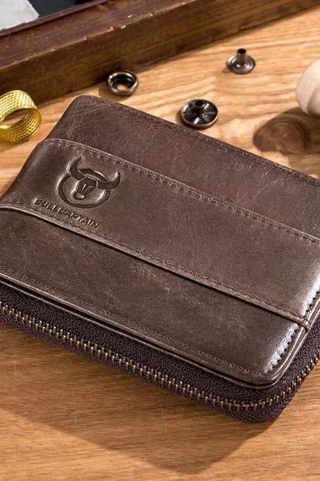 BULLCAPTAIN Genuine Leather Zipper Men Wallets Multi Card Slot ID Card Mini Holder Bags Bussiness Casual Coin Purse