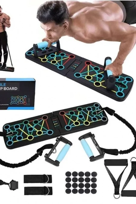 Bominfit Multifunctional Foldable Push-Up Stand with Resistance Band Anti-slip Handles Supports Up to 150kg Home Gym Fit