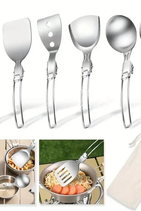 IPRee 6pcs Kitchen Accessories Multi-functional Folding Kitchenware Cookware Stainless Steel Portable Folding Soup Ladle