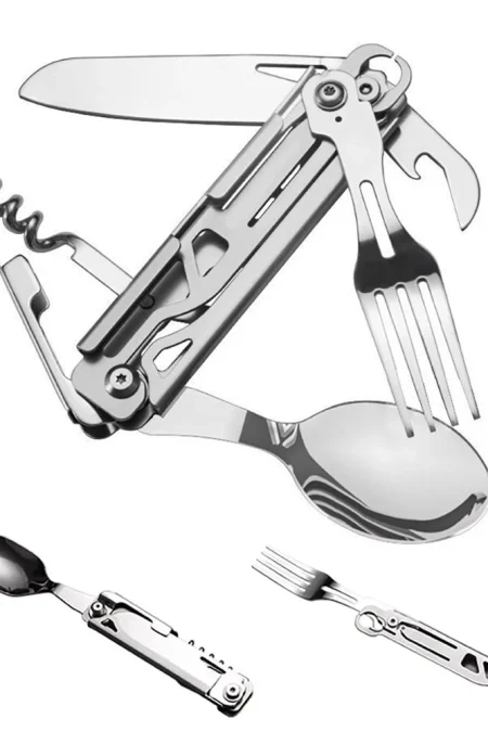 IPRee Outdoor Stainless Steel Multifunctional Camping Folding Knife Fork and Spoon Camping Equipment Panier Osier Campin