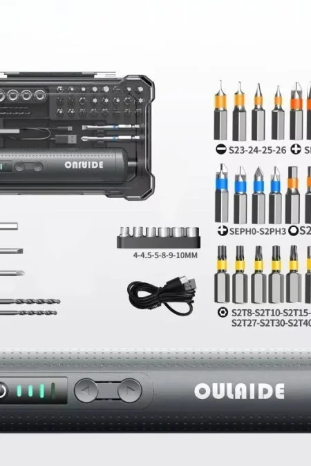 OULAIDE 8.8F Electric Screwdriver Set Rechargeable 2000mAh Type-C Portable Power Tools with LED Light 28 Bits Home Repai