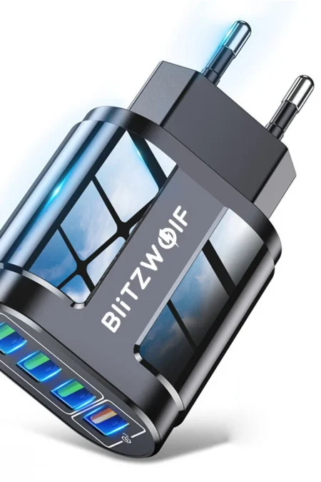 BlitzWolf® BK-385 48W 4 USB Ports QC 3.0 Fast Charger Wall Travel Charging EU Plug Adapter For iPhone 14 14 Plus 14 Pro