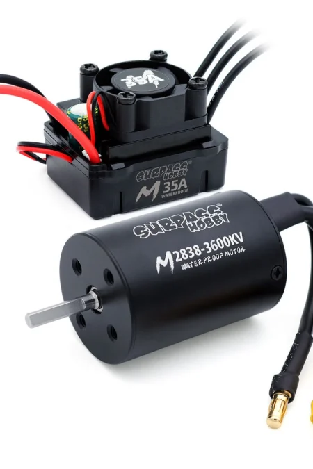 SURPASS HOBBY M2838 All Black Waterproof Brushless Motor W/ M35A Waterproof ESC Set 3.5 Connector for 1/16 Model RC Car