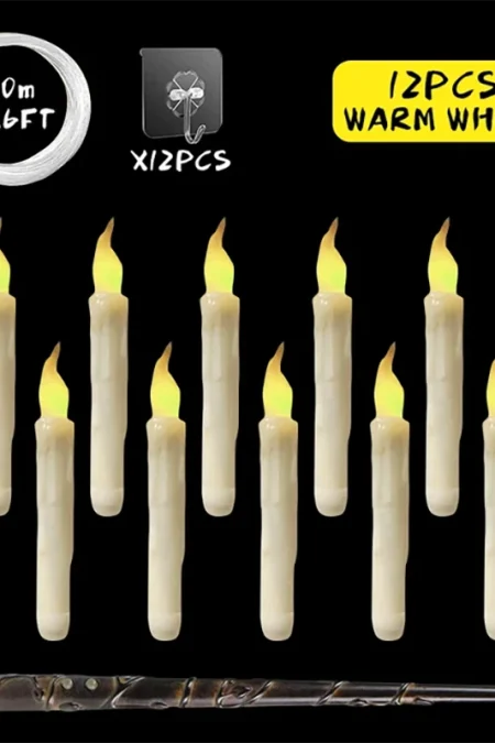 12 Pack Halloween Floating Candles With Wand Remote Control Led Flame Loose Flickering Candle Home Hanging Candles Light