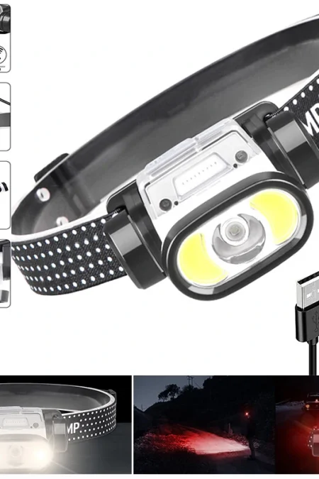 Wave Sensor 2000mAh 400LM 5 Lighting Modes LED Headlamp USB Rechargeable Head Torch COB Outdoor Cycling Adventure Fishin