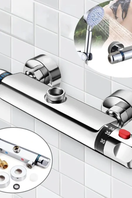 Bathroom Wall-mount Brass Thermostatic Shower Valve Bath Mixer Shower Control Valve Bottom Faucet 3/4" Thread Connector