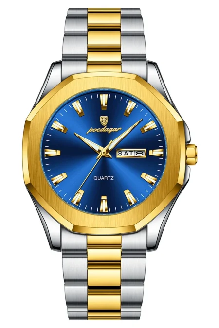 POEDAGAR Fashion Waterproof Business Quartz Watch Calendar Week Luminous Stainless Steel Strap Men Wristwatch