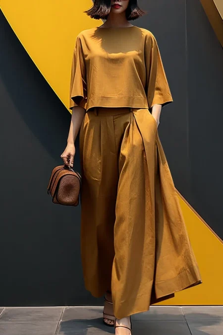 ZANZEA Korean Style Womens Elegant Sets Short Sleeve Blouse Top Wide Leg Loose Trousers Casual Suit