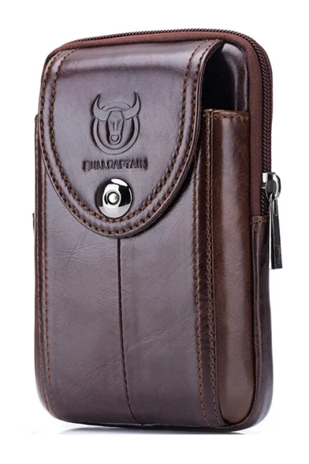 BULLCAPTAIN Genuine Leather Waist Pack Mens Small Fanny Belt Bag Travel Phone Pouch Male Work Leather Waist Bag