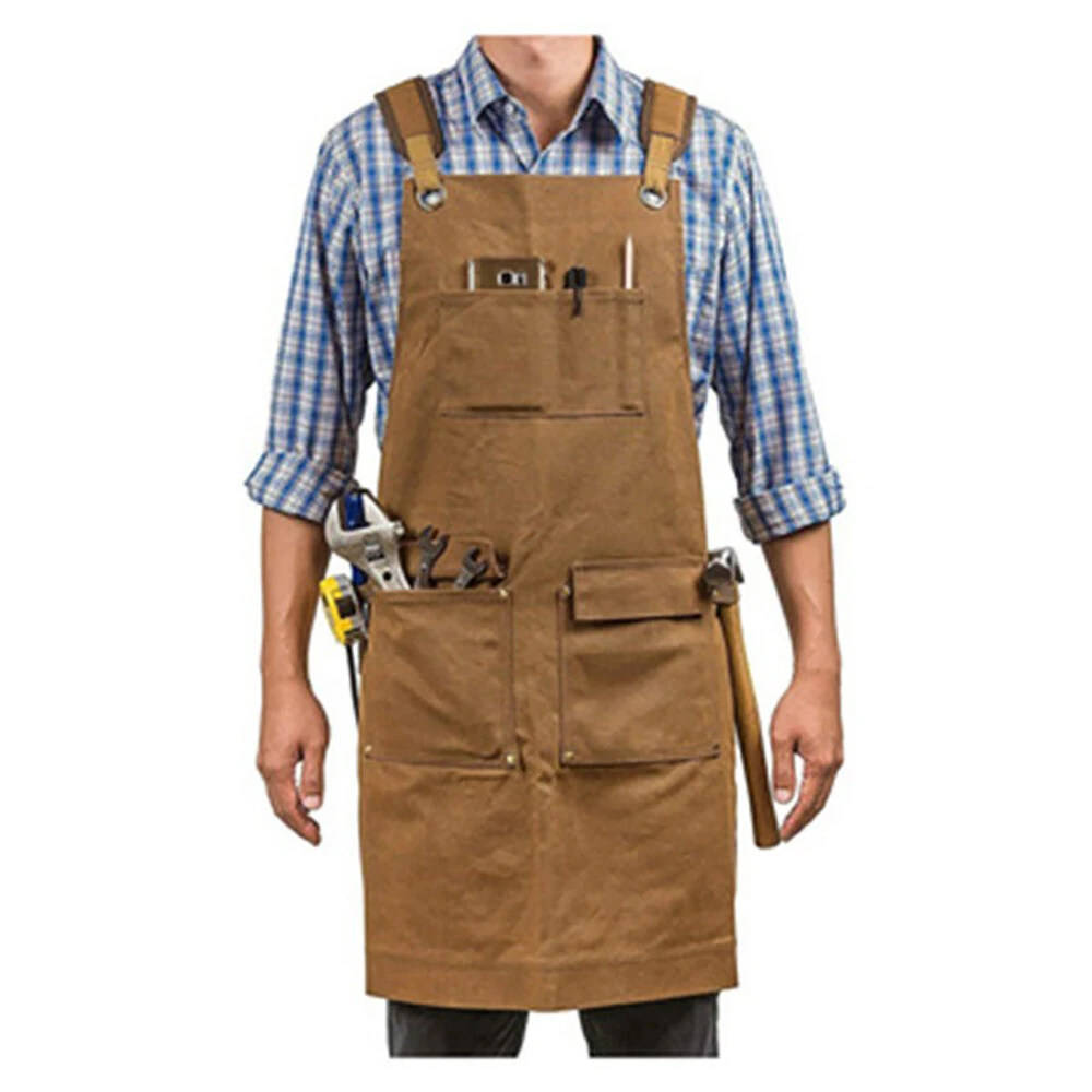 Woodworking Gardening Apron for Men with Multiple Tool Pockets Canvas Work Apron for Woodworkers Gardener Carpenters Bla