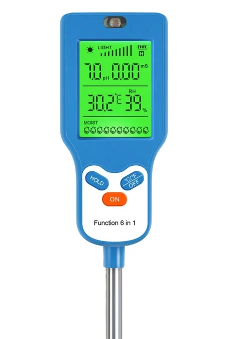 6 in 1 Soil Meter PH Tester LCD Display Light Fertility Temperature Moisture Humidity Analyzer Gardening Tool Battery Po
