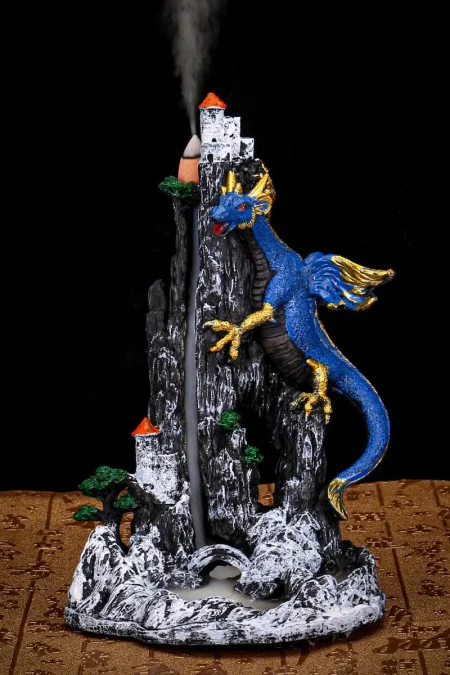 Backflow Incense Burner Resin Dragon Censer Holder + Cone Home Decor 13.5x22.5cm