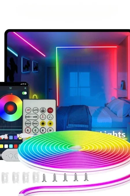 Elfeland 1/3/5m RGB Neon LED Light Strip RGBIC Waterproof Flexible 60 LEDs/m USB Powered Bluetooth App Remote Music Sync