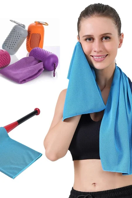 KALOAD 1pcs Portable Quick Drying Summer Cooling Towel with Round Silicone Box Soft Breathable Scarves for Sports Gym Ru