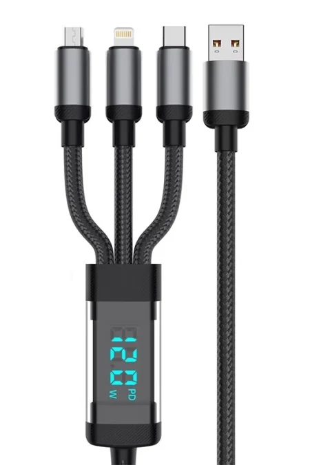 120W USB-A to iP/Type-C/Micro USB Digital Display Cable PD Fast Charging Data Transmission Tinned Copper Core Line 1.2M/