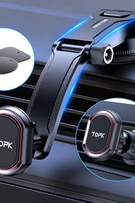 TOPK D37 Magnetic Car Phone Holder 2 in 1 Handsfree Stand Phone Mount for Dashboard / Air Vent for iPhone/Samsung Androi