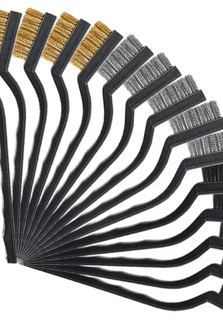 15PCS Wire Brush Set Stainless Steel Brass & Nylon Curved Handle Brushes for Cleaning Welding Slag & Rust Removal Indust