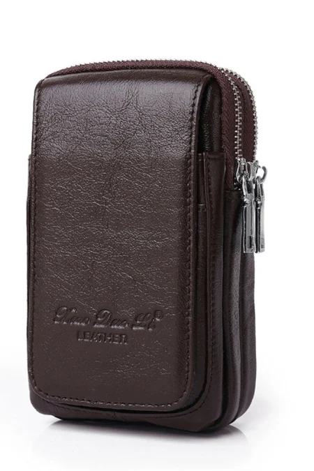 Men's Genuine Leather Zipper Waist Pack Phone Storage Waist Bag Belt Hanging Key & Card Storage Bag