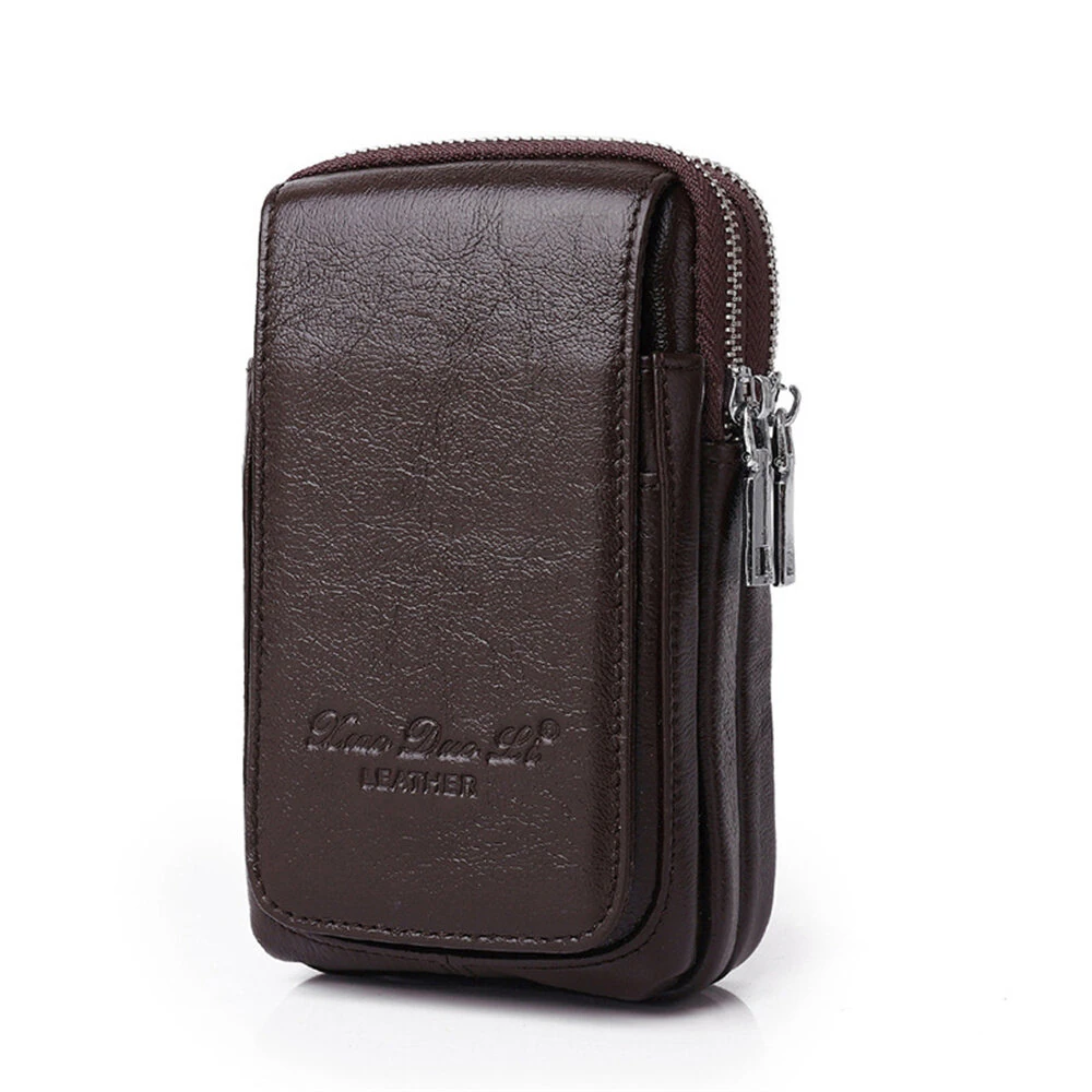 Men's Genuine Leather Zipper Waist Pack Phone Storage Waist Bag Belt Hanging Key & Card Storage Bag