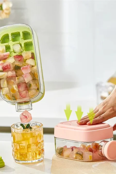 Silicone One-click Ice Mold Bottle Cooler Cup with Straw Ice Cube Tray with Lid for Freezer Creative No Touch Mould for