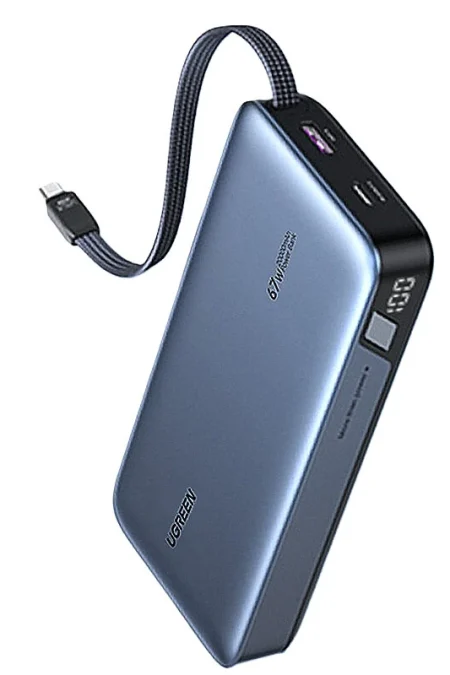 Ugreen PB550 67W 72Wh 20000mAh Digital Display Power Bank with Integrated Type-C Cable External Battery Power Supply wit
