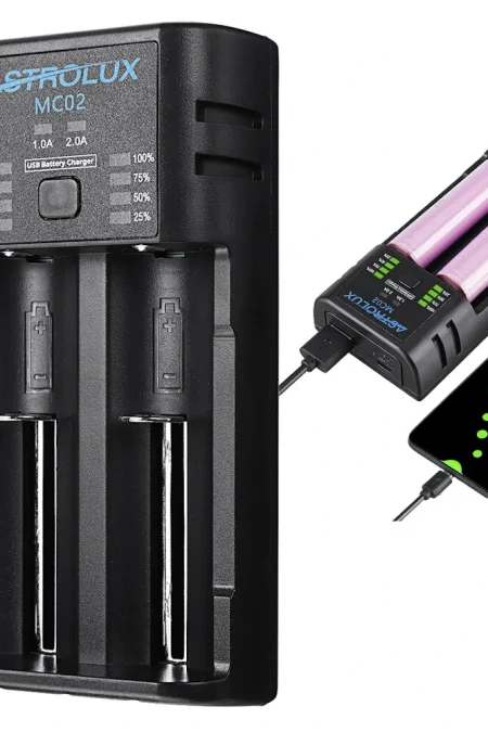 Astrolux® MC02 2 in1 USB Charging Mini Battery Charger Portable Mobile Phone Power Bank Current Optional Charger For 186