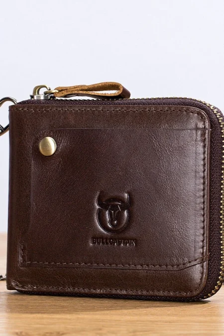 BULLCAPTAIN Men Genuine Leather Wallets Multifunction Bifold Zipper Wallets RFID Anti-magnetic Multi-card Slot Card Hold