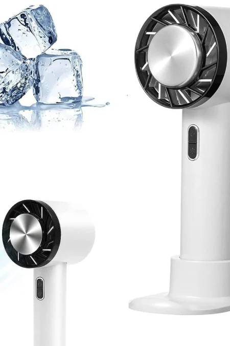 Portable Mini Handheld Ice Compress Fan USB Rechargeable 2200mAh Battery 3 Speed Settings Lightweight for Home Office Tr