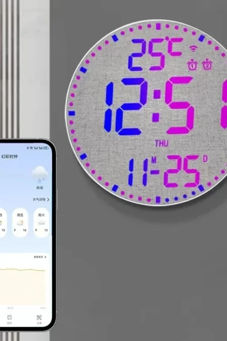 Tuya APP Smart Wifi Wall Clock RGB Calendar Clock Living Room Digital Wall Clock App Intelligent Control Colorful LED Wa