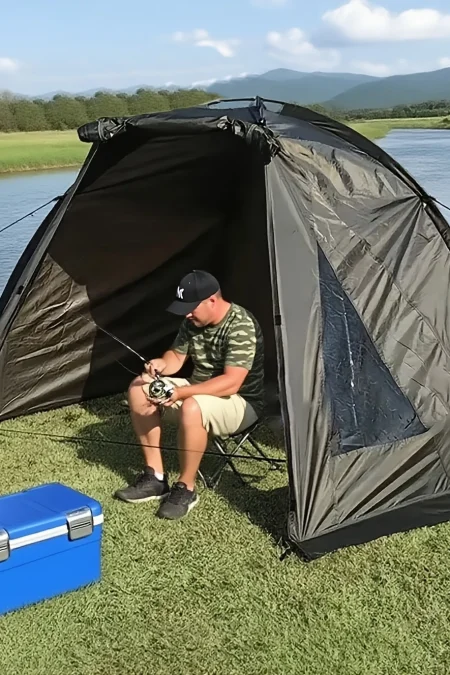 Xmund 1-2 Person Carp Fishing Tent Camping Tent, Outdoor Tent with No Bottom, Lightweight Quick Setup, for Beach Picnic