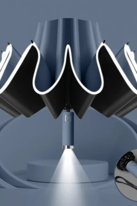 AGSIVO LED Light Travel Automatic Folding Reverse Umbrella 10 Ribs Reinforced Windproof UPF 50+ UV Protection Auto Open