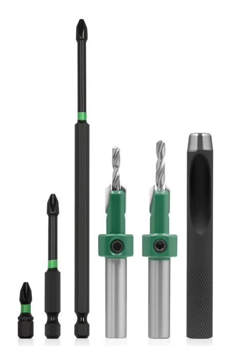 LAVIE 6 Pieces Woodworking Countersink Drill Bit Set with Adjustable Depth Stop 45 Carbon Steel Tapered Countersink Bit