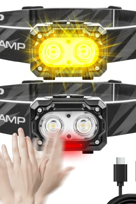 5850 Outdoor LED Headlamp Motion Sensor Control Dual White Yellow Light and Red Safety Light 90° Adjustable Angle IPX4 W