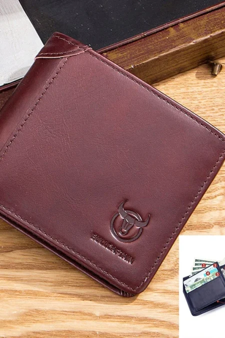 BULLCAPTAIN Genuine Leather Trifold Wallet Mens Large Capacity Credit Card Holder with 14 Card Slots Slim Design Short W